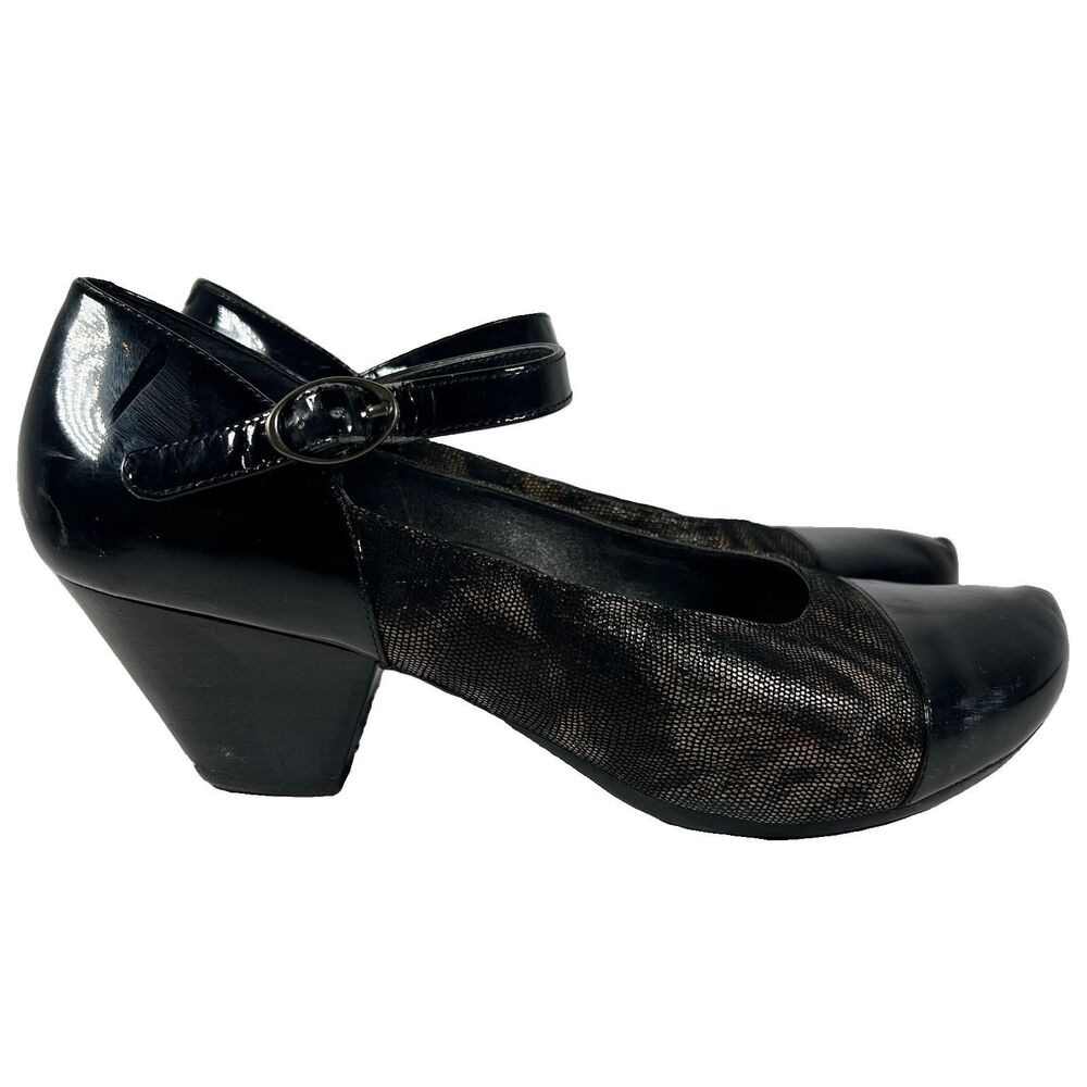 Dansko Bonnie Mary Jane Heels Black Patent Animal Print Women's Size 41 (US 11)